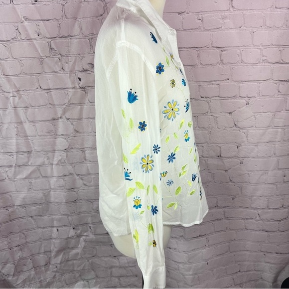 David Brooks Floral Embroidered sheer White  Button-Down Shirt sz (L) - Picture 2 of 7